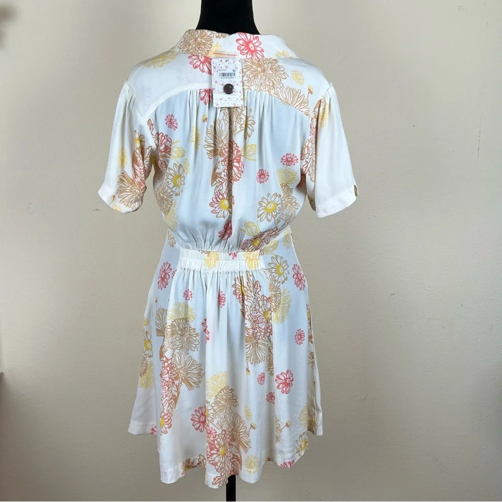 NWT Free People Dress Size S Cream Floral Print Hawaii Mini Viscose Airy Breezy